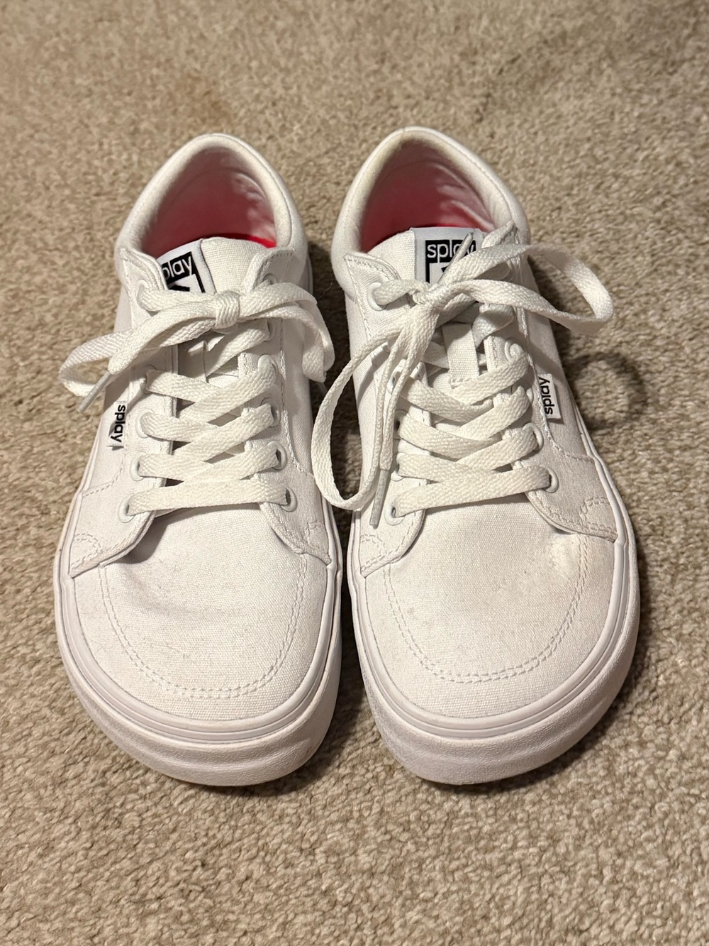 Kids White Canvas Sneakers with Pink Lining - Casual Lace-Up